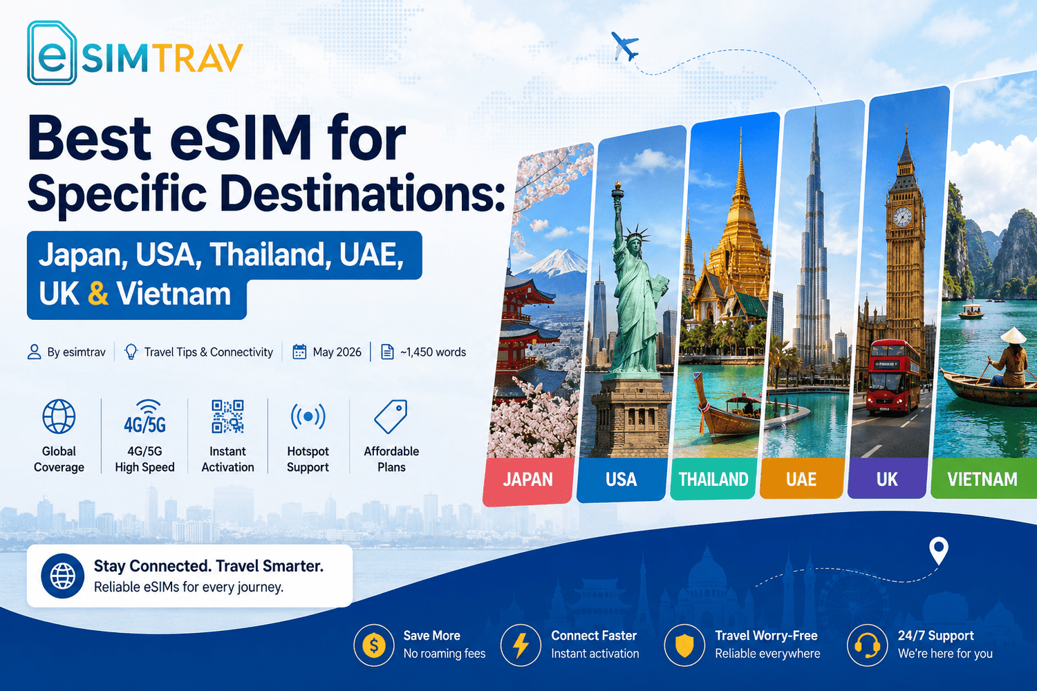 Best eSIM for Specific Destinations: Japan, USA, Thailand, UAE, UK & Vietnam