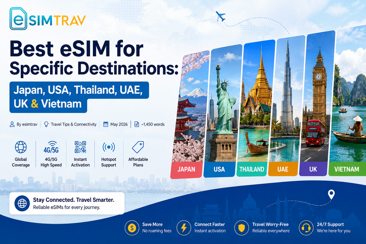Best eSIM for Specific Destinations: Japan, USA, Thailand, UAE, UK & Vietnam